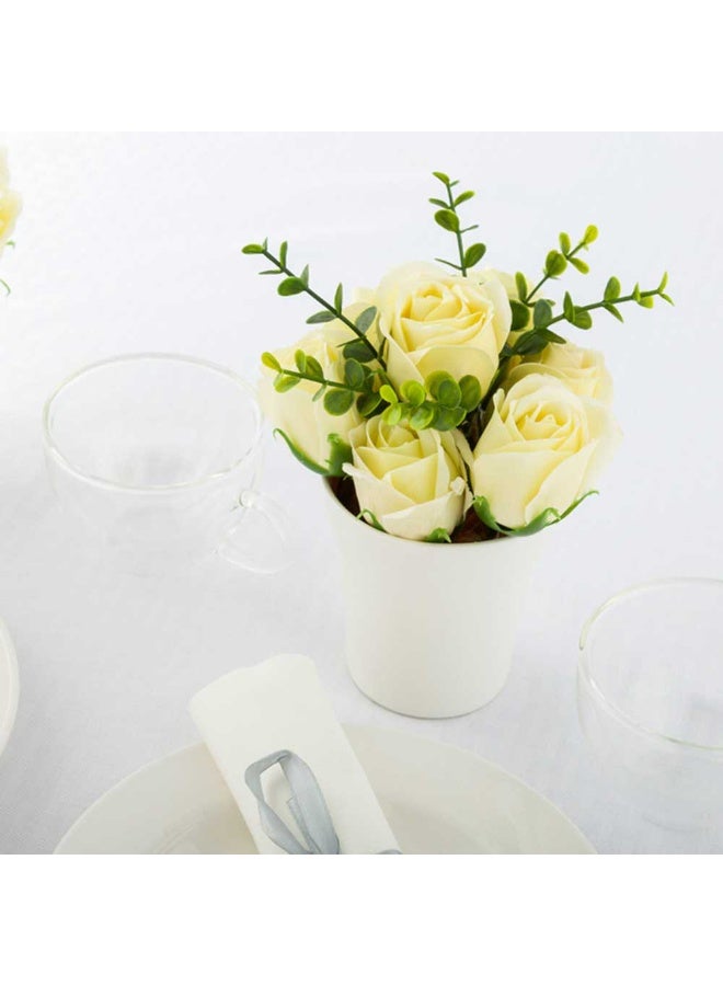 Restaurantware 4 x 6 Inch Soap Flower Petals In Porcelain Pot, 12 Scented Rose Shaped Soaps - 7 Blooms, Gift for Anniversary, Mother's Day, Or Valentine’s Day, Yellow Plastic Rose Soap Petals,  - Image 3