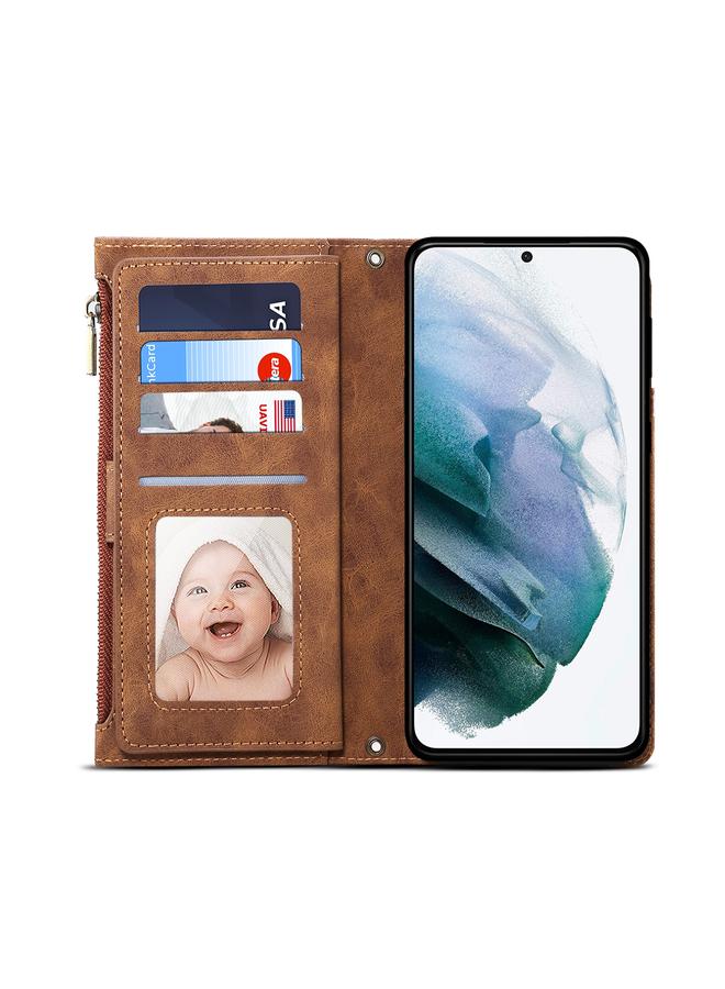S-TOP Case For Samsung Galaxy S21 5G Retro Frosted Horizontal Flip Leather Case with Holder & Card Slot & Wallet & Zipper Pocket & Lanyard - Image 4