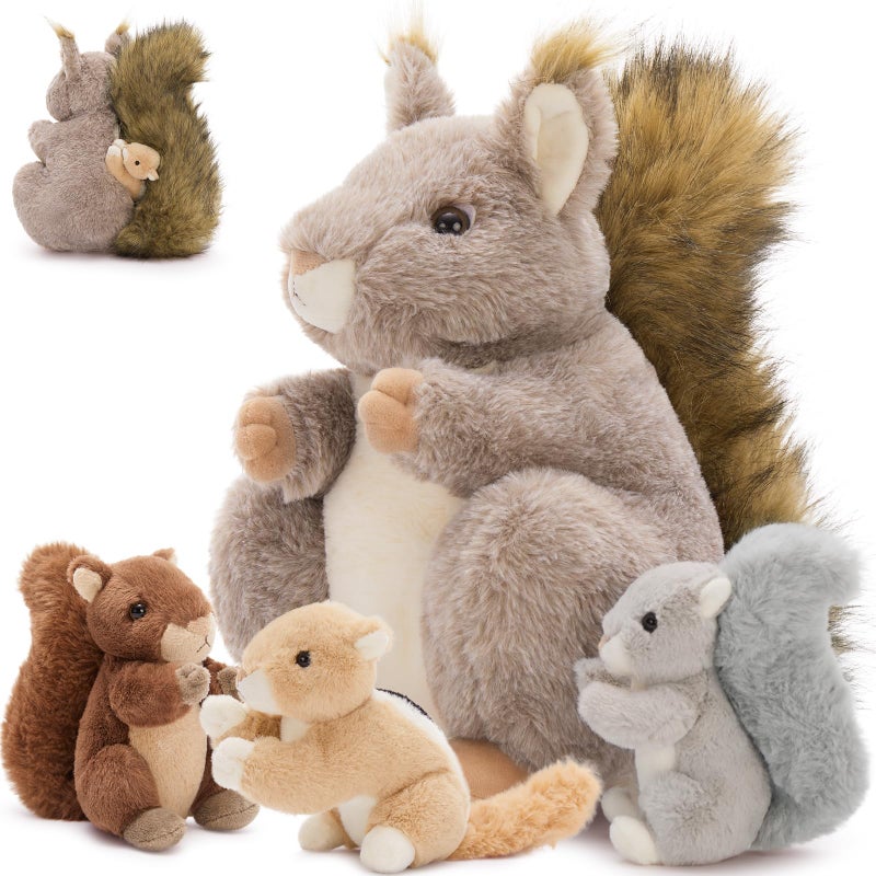 MaoGoLan 4Pcs Squirrels Stuffed Animal Realistic Squirrel Plush Toys with 3 Baby Squirrels for Small Hand Adorable Stuffed Squirrels Gift for Forest Animal LoverGirlsBoysKidsBaby Shower - Image 3