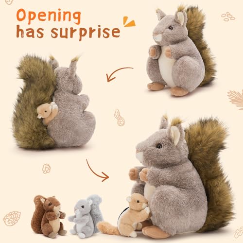 MaoGoLan 4Pcs Squirrels Stuffed Animal Realistic Squirrel Plush Toys with 3 Baby Squirrels for Small Hand Adorable Stuffed Squirrels Gift for Forest Animal LoverGirlsBoysKidsBaby Shower - Image 5