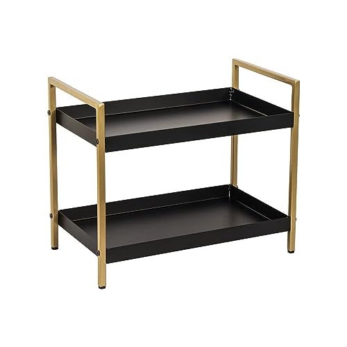 RIZIK STORE® 2-Tier Multipurpose Countertop Organizer Rack – Metal Standing Shelf for Kitchen, Bathroom, Dressing Table – Spice Rack, Vanity Tray, Makeup Organizer (Black Gold) - Image 1