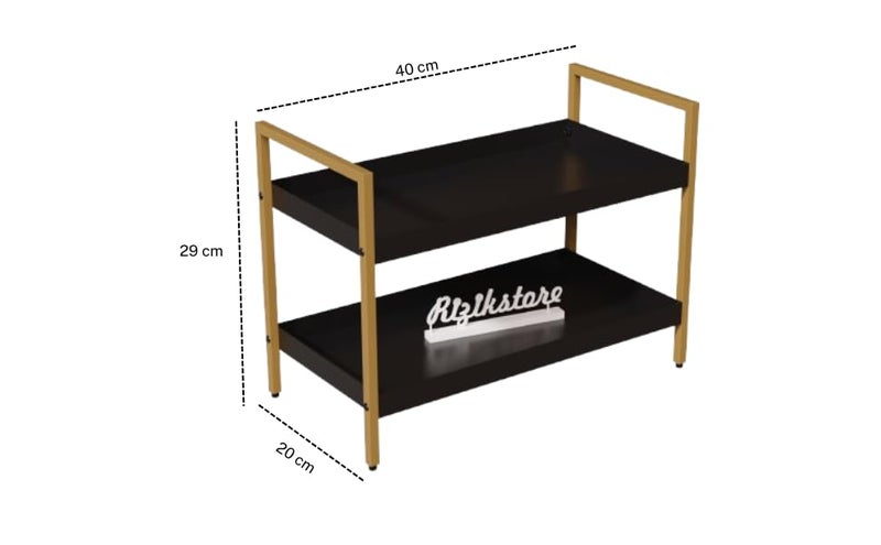 RIZIK STORE® 2-Tier Multipurpose Countertop Organizer Rack – Metal Standing Shelf for Kitchen, Bathroom, Dressing Table – Spice Rack, Vanity Tray, Makeup Organizer (Black Gold) - Image 3