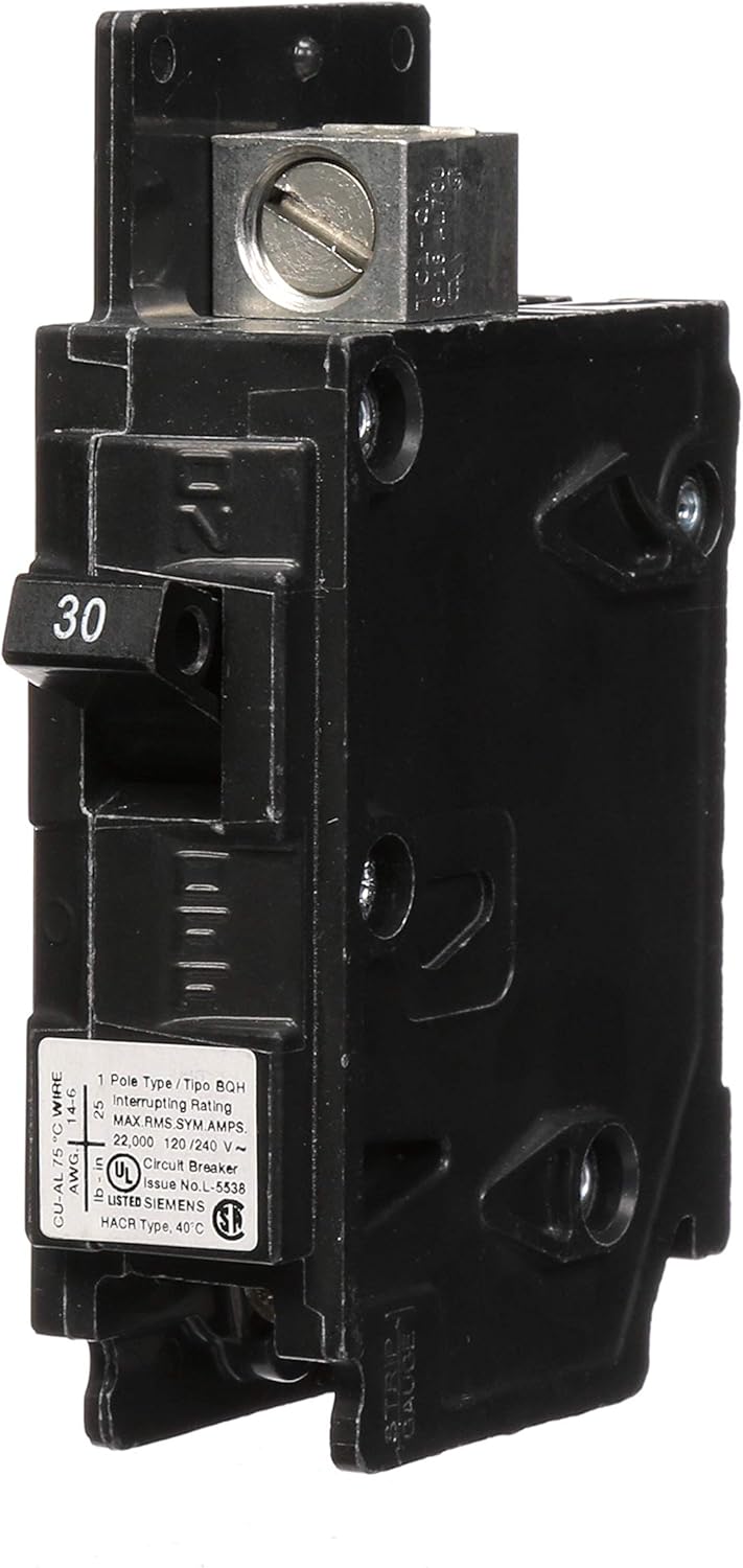 SIEMENS قاطع الدائرة سيمنز BQ1B030H 30 أمبير قطب واحد 120 فولت 22KAIC مدخل ومخرج كابل - Image 1