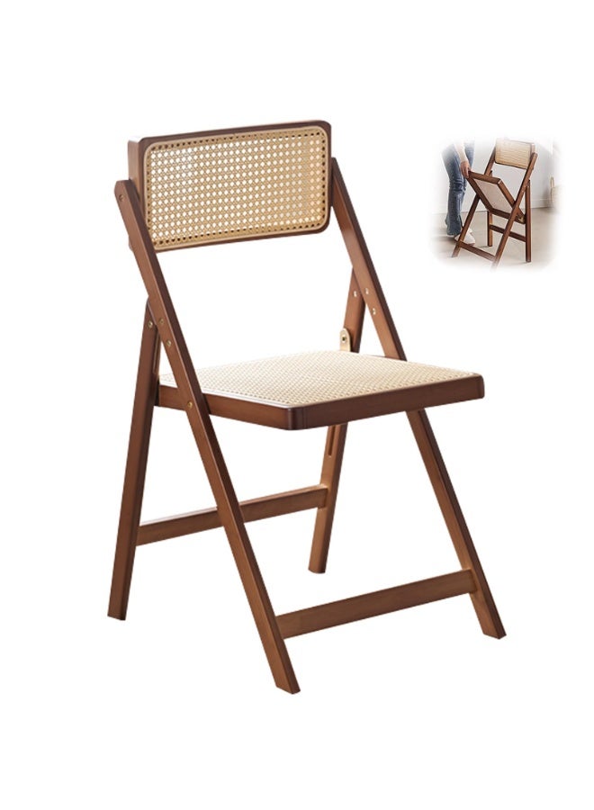 XiuWoo Foldable Wooden Chair - Lightweight Rattan Seat for Dining Room, Living Room, Outdoor Camping | No Assembly Required, Space Saving Design | Arts & Crafts Style Patio Furniture (brown) 54×44.5×82cm - Image 1