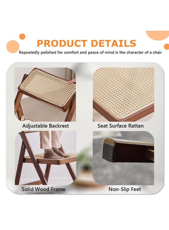 XiuWoo Foldable Wooden Chair - Lightweight Rattan Seat for Dining Room, Living Room, Outdoor Camping | No Assembly Required, Space Saving Design | Arts & Crafts Style Patio Furniture (brown) 54×44.5×82cm - Image 4