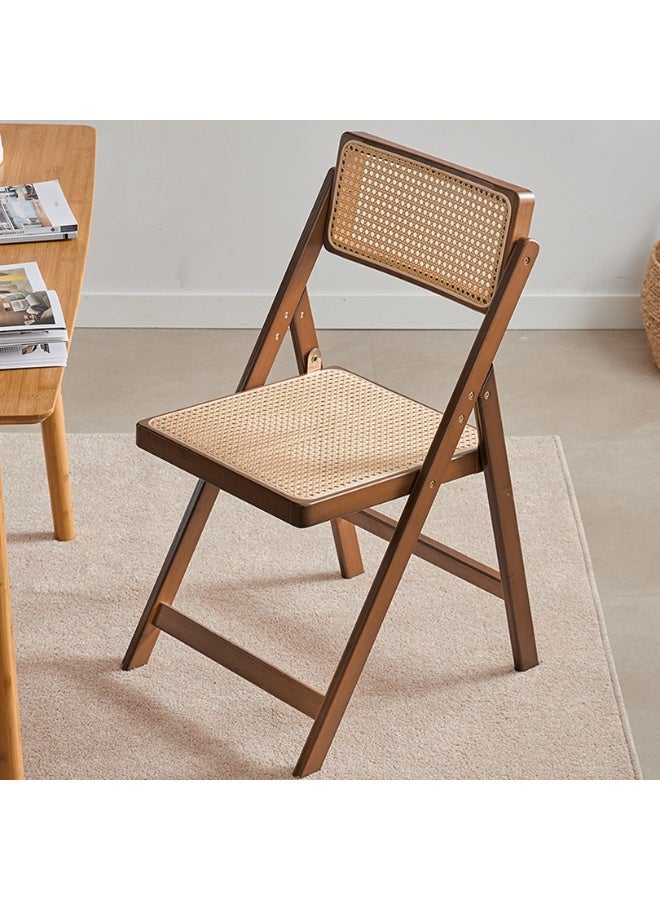 XiuWoo Foldable Wooden Chair - Lightweight Rattan Seat for Dining Room, Living Room, Outdoor Camping | No Assembly Required, Space Saving Design | Arts & Crafts Style Patio Furniture (brown) 54×44.5×82cm - Image 2