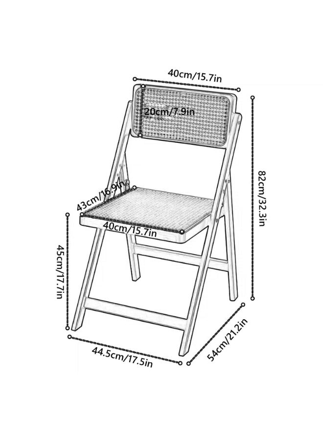 XiuWoo Foldable Wooden Chair - Lightweight Rattan Seat for Dining Room, Living Room, Outdoor Camping | No Assembly Required, Space Saving Design | Arts & Crafts Style Patio Furniture (brown) 54×44.5×82cm - Image 3