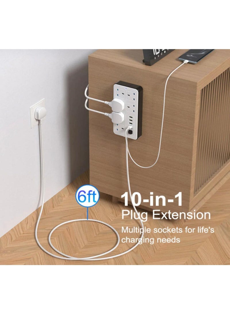سلك تمديد PowerMax 6 شرائط مقابس طاقة مضادة للكهرباء الساكنة بطول 5 أمتار، محول قابس عالمي 6 مقابس مع كابل تمديد جريء بطول 5 أمتار مع 3 منافذ USB ولوحة تمديد طاقة 1PD، كابل تمديد، مقبس تمديد للمنزل والمكتب والمطبخ والسفر والمزيد ((5 أمتار)) - Image 2