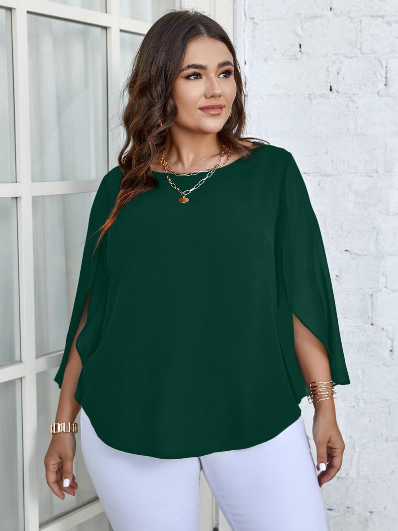 SCOMCHIC Plus Size Blouses for Women Summer Chiffon 3/4 Sleeve Tunic Tops Dressy Scoop Neck Casual Loose Flowy Shirts - Image 5