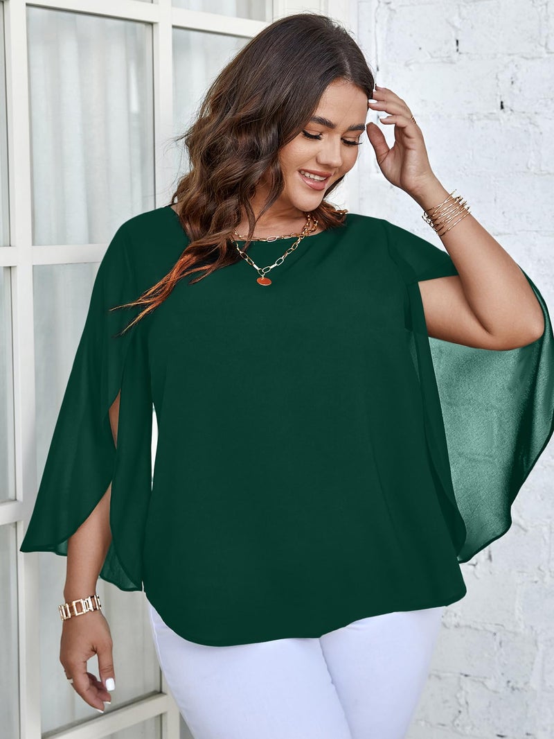 SCOMCHIC Plus Size Blouses for Women Summer Chiffon 3/4 Sleeve Tunic Tops Dressy Scoop Neck Casual Loose Flowy Shirts - Image 3