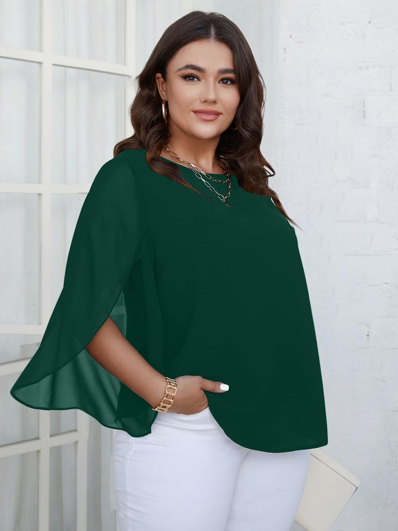 SCOMCHIC Plus Size Blouses for Women Summer Chiffon 3/4 Sleeve Tunic Tops Dressy Scoop Neck Casual Loose Flowy Shirts - Image 4