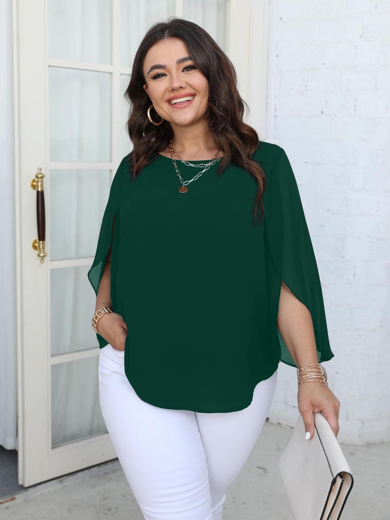 SCOMCHIC Plus Size Blouses for Women Summer Chiffon 3/4 Sleeve Tunic Tops Dressy Scoop Neck Casual Loose Flowy Shirts - Image 2