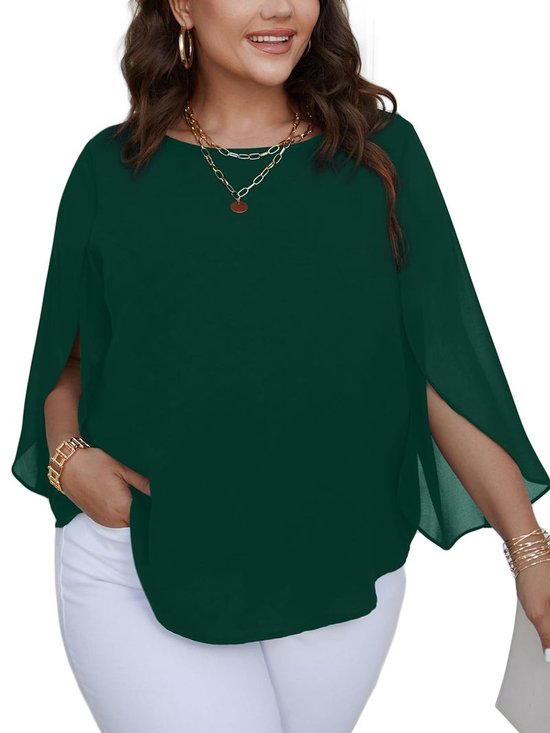 SCOMCHIC Plus Size Blouses for Women Summer Chiffon 3/4 Sleeve Tunic Tops Dressy Scoop Neck Casual Loose Flowy Shirts - Image 1