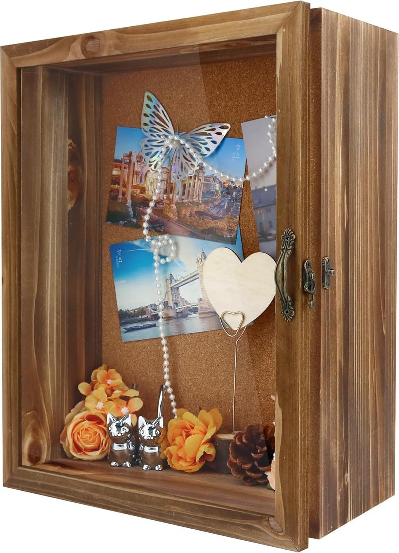 11x14 Inch Deep Display Shadow Box Wooden with Real Glass - 5 Inch Depth for Collectibles, Memorabilia, Dolls & Toys, Tabletop or Wall Mount, Includes Cork Backboard & 10 Pins - Image 1