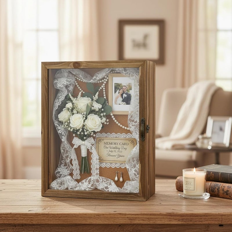 11x14 Inch Deep Display Shadow Box Wooden with Real Glass - 5 Inch Depth for Collectibles, Memorabilia, Dolls & Toys, Tabletop or Wall Mount, Includes Cork Backboard & 10 Pins - Image 2