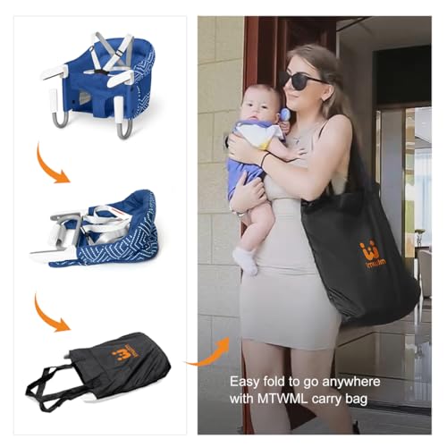MTWML Portable High Chair for Table,Hook On High Chair That Attaches to Table,Space Saver Clip On Counter Seat for Baby,Easy Clean Baby Feeding Clamp Seat with Carry Bag for Travel(Stripe-Blue) - Image 4