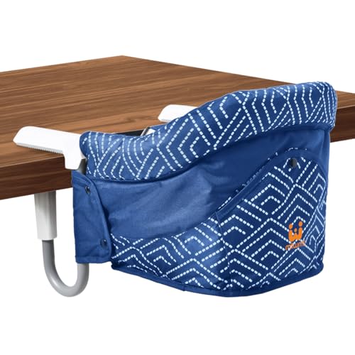 MTWML Portable High Chair for Table,Hook On High Chair That Attaches to Table,Space Saver Clip On Counter Seat for Baby,Easy Clean Baby Feeding Clamp Seat with Carry Bag for Travel(Stripe-Blue) - Image 1