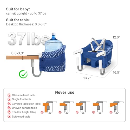 MTWML Portable High Chair for Table,Hook On High Chair That Attaches to Table,Space Saver Clip On Counter Seat for Baby,Easy Clean Baby Feeding Clamp Seat with Carry Bag for Travel(Stripe-Blue) - Image 5