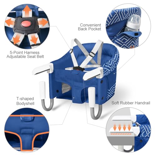 MTWML Portable High Chair for Table,Hook On High Chair That Attaches to Table,Space Saver Clip On Counter Seat for Baby,Easy Clean Baby Feeding Clamp Seat with Carry Bag for Travel(Stripe-Blue) - Image 3