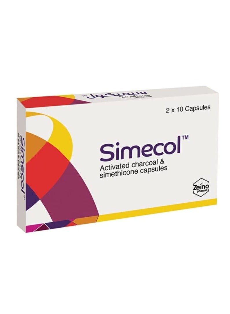 Simecol Pack Of 2 X 10 Activated Charcoal And Simethicone Capsules 