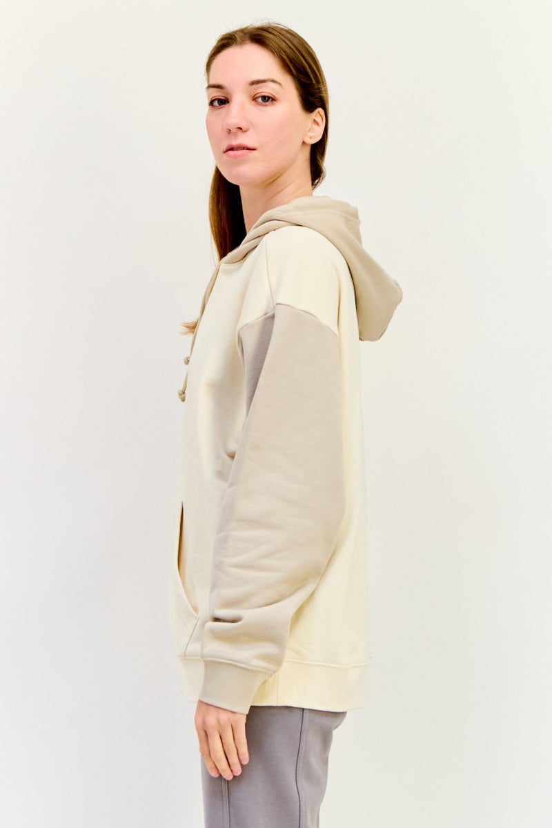 adidas Originals Women Sportswear Fit Long Sleeves Running Hooded Sweatshirt, Beige  - Image 2