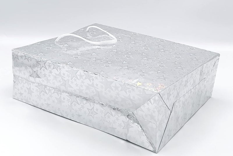 Gold Leaf GOLD LEAF Glitter Paper Bags 12Pcs With Handles,Reusable Iridescent Gift Bags for Gift Giving, Baby Shower Gift Bags,Christmas, Party Wrapping Solution(18 x 7.5 x 22 Cm)(Silver)  - Image 4