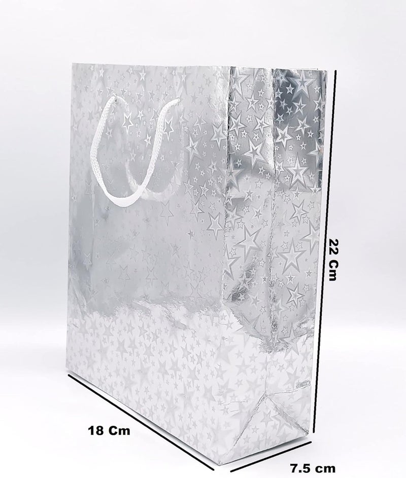 Gold Leaf GOLD LEAF Glitter Paper Bags 12Pcs With Handles,Reusable Iridescent Gift Bags for Gift Giving, Baby Shower Gift Bags,Christmas, Party Wrapping Solution(18 x 7.5 x 22 Cm)(Silver)  - Image 5