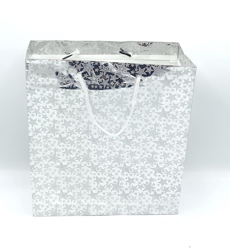Gold Leaf GOLD LEAF Glitter Paper Bags 12Pcs With Handles,Reusable Iridescent Gift Bags for Gift Giving, Baby Shower Gift Bags,Christmas, Party Wrapping Solution(18 x 7.5 x 22 Cm)(Silver)  - Image 1