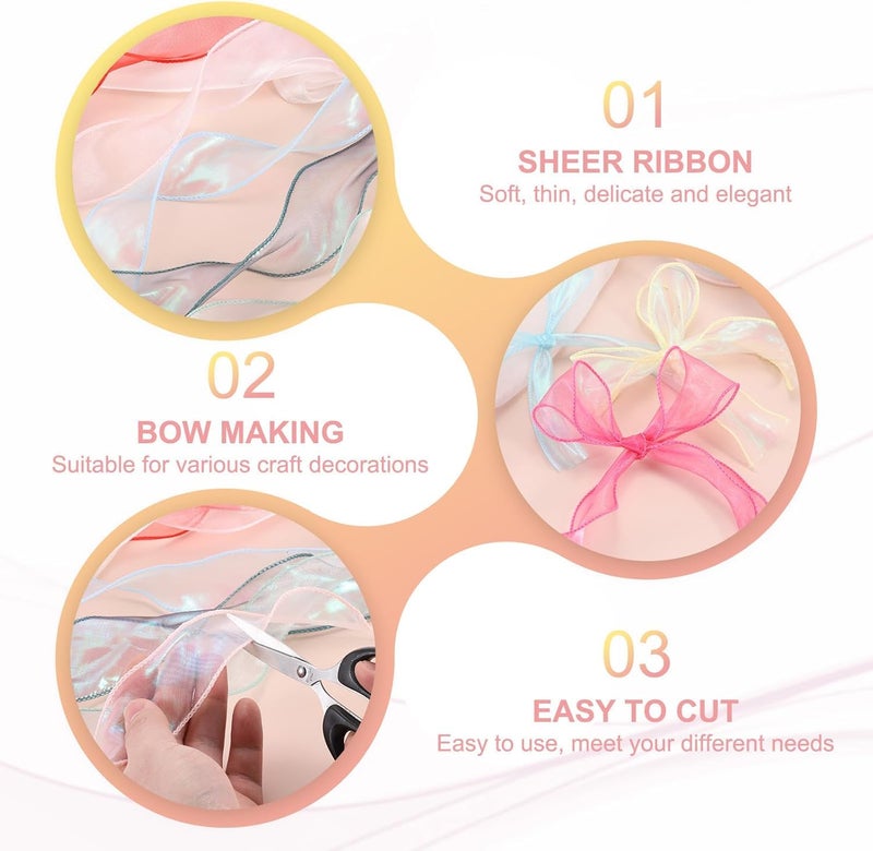 SQUISHCO 2pcs Organza Ribbon, Ribbon for Gift Wrapping, Wedding Decorations, DIY Crafts, Hair Accessories, Sakura Pink and Dreamy Purple (Pink and Purple) - Image 3
