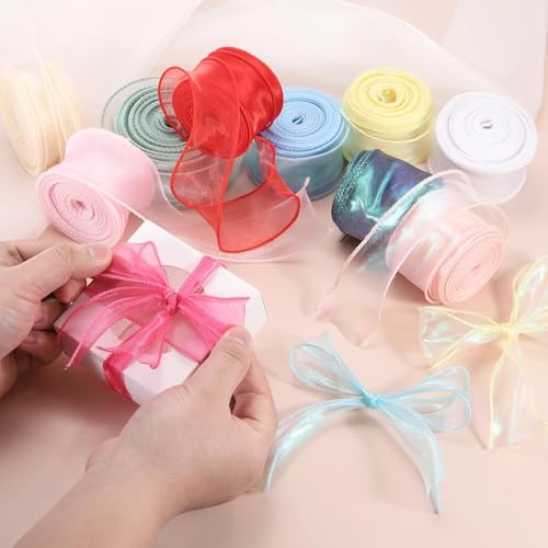SQUISHCO 2pcs Organza Ribbon, Ribbon for Gift Wrapping, Wedding Decorations, DIY Crafts, Hair Accessories, Sakura Pink and Dreamy Purple (Pink and Purple) - Image 4