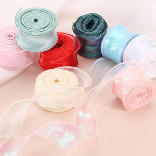 SQUISHCO 2pcs Organza Ribbon, Ribbon for Gift Wrapping, Wedding Decorations, DIY Crafts, Hair Accessories, Sakura Pink and Dreamy Purple (Pink and Purple) - Image 5