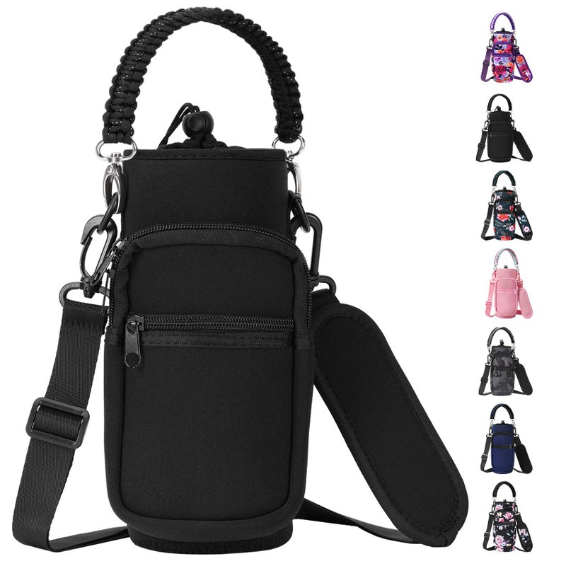 AceTreker Water Bottle Carrier Bag, 32 oz/ 40 oz Insulated Water Bottle Sleeve with Paracord Hanlde u0026 Strap, Neoprene Metal Canteen Pouch Holder with Phone Pocket for Gym, Sport, Fishing - Image 1