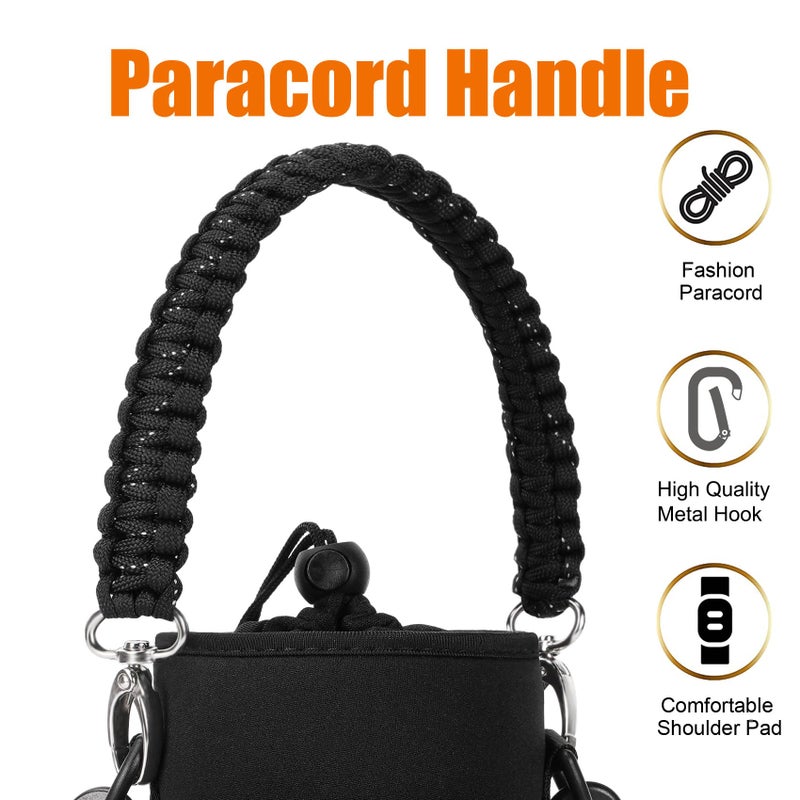 AceTreker Water Bottle Carrier Bag, 32 oz/ 40 oz Insulated Water Bottle Sleeve with Paracord Hanlde u0026 Strap, Neoprene Metal Canteen Pouch Holder with Phone Pocket for Gym, Sport, Fishing - Image 3