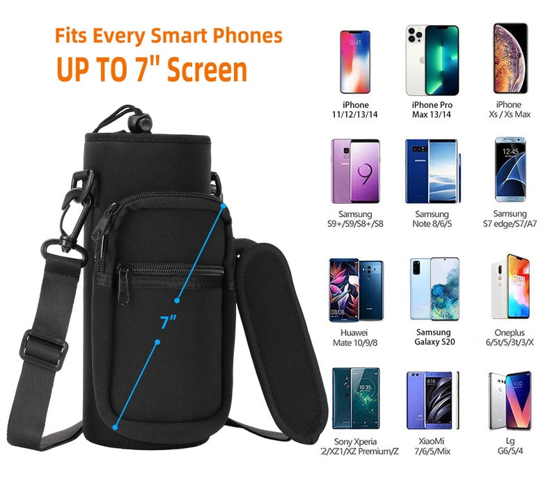 AceTreker Water Bottle Carrier Bag, 32 oz/ 40 oz Insulated Water Bottle Sleeve with Paracord Hanlde u0026 Strap, Neoprene Metal Canteen Pouch Holder with Phone Pocket for Gym, Sport, Fishing - Image 2