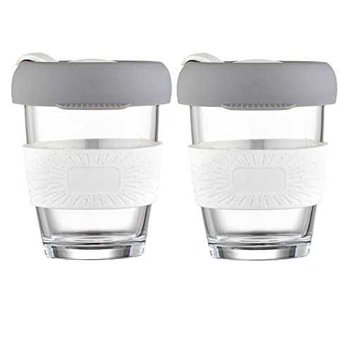 we3 Coffee Cup with Lid, Reusable Coffee Mug with Non-Slip Sleeve, Coffee Tumbler with BPA-Free Safe Material, Dishwasher& Microwave Safe, 350 ML (White, Pack of 2) - Image 1