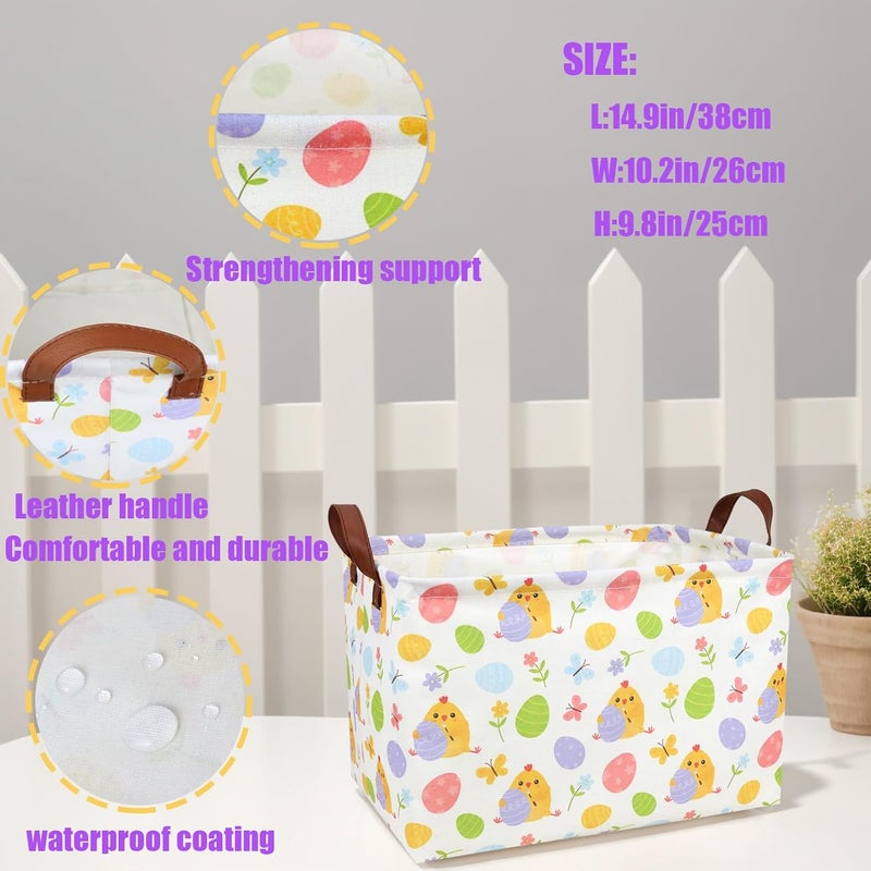 SETAMA Cute Chicken Easter Basket for Kid Large Empty Rectangular Easter Gift Storage Basket Bunny Eggs Décor (Chicken Butterfly) - Image 4