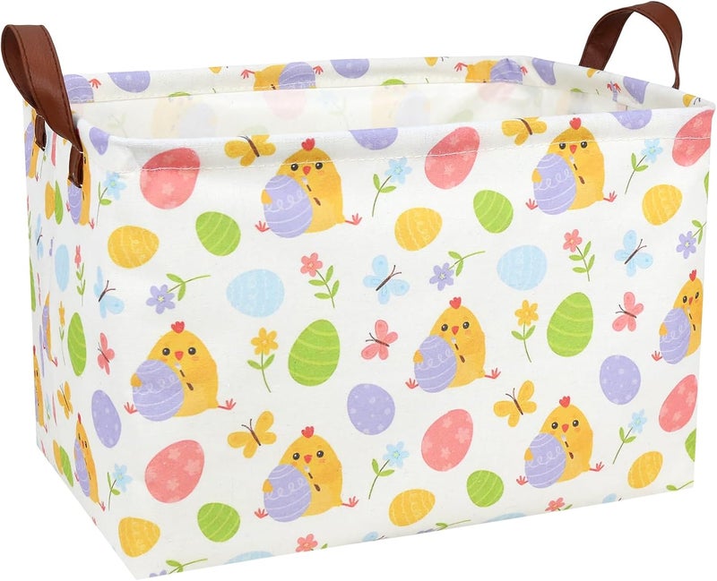 SETAMA Cute Chicken Easter Basket for Kid Large Empty Rectangular Easter Gift Storage Basket Bunny Eggs Décor (Chicken Butterfly) - Image 1