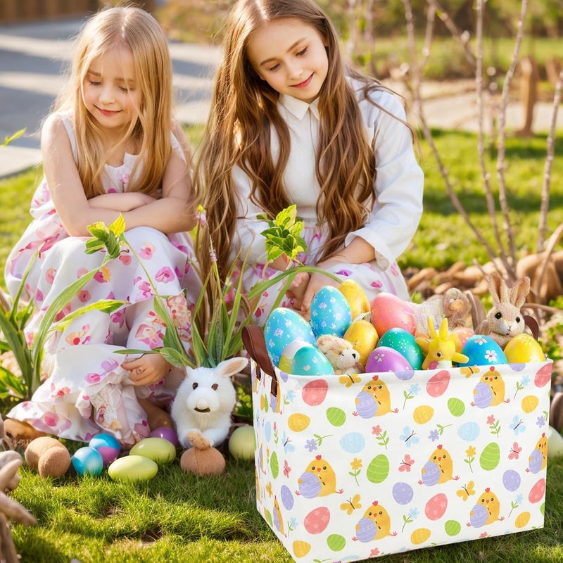 SETAMA Cute Chicken Easter Basket for Kid Large Empty Rectangular Easter Gift Storage Basket Bunny Eggs Décor (Chicken Butterfly) - Image 3