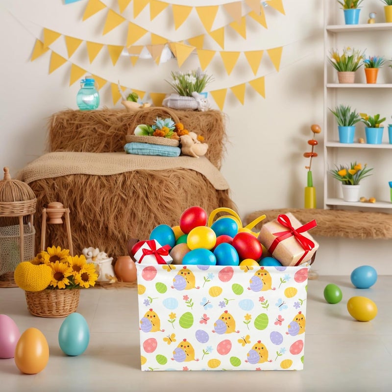 SETAMA Cute Chicken Easter Basket for Kid Large Empty Rectangular Easter Gift Storage Basket Bunny Eggs Décor (Chicken Butterfly) - Image 2