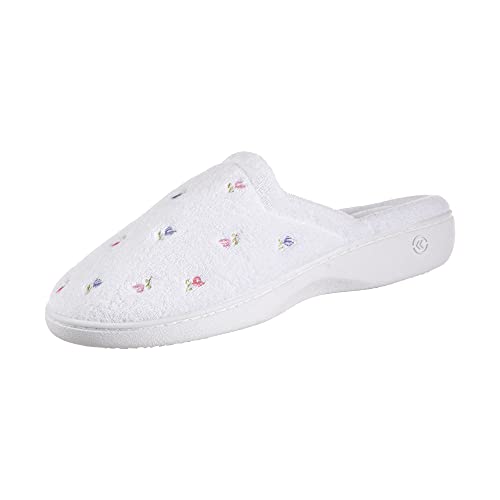 isotoner Women's Indoor/Outdoor Slip-on Secret Sole Clog Slippers with Memory Foam Comfort and Heal Suppport, White Scalloped, 6.5-7 - Image 1
