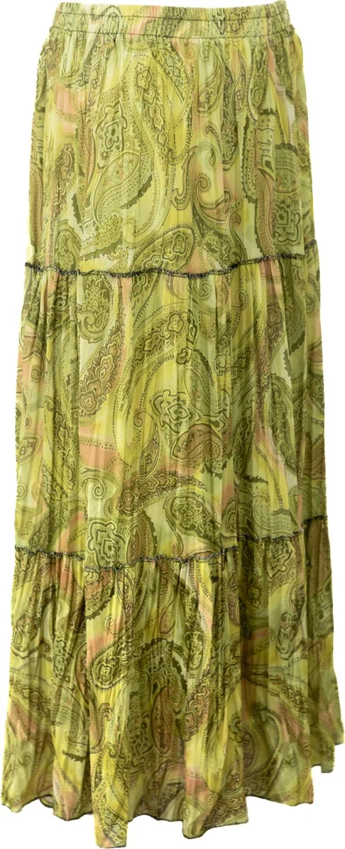 Oppland Women's Lined Chiffon Skirt Magnolia Patterned Elastic Waist Relaxed Cut Piece