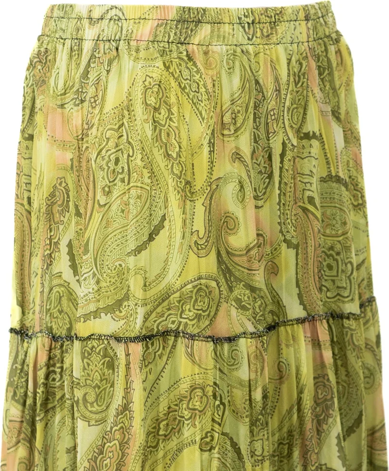 Oppland Women's Lined Chiffon Skirt Magnolia Patterned Elastic Waist Relaxed Cut Piece