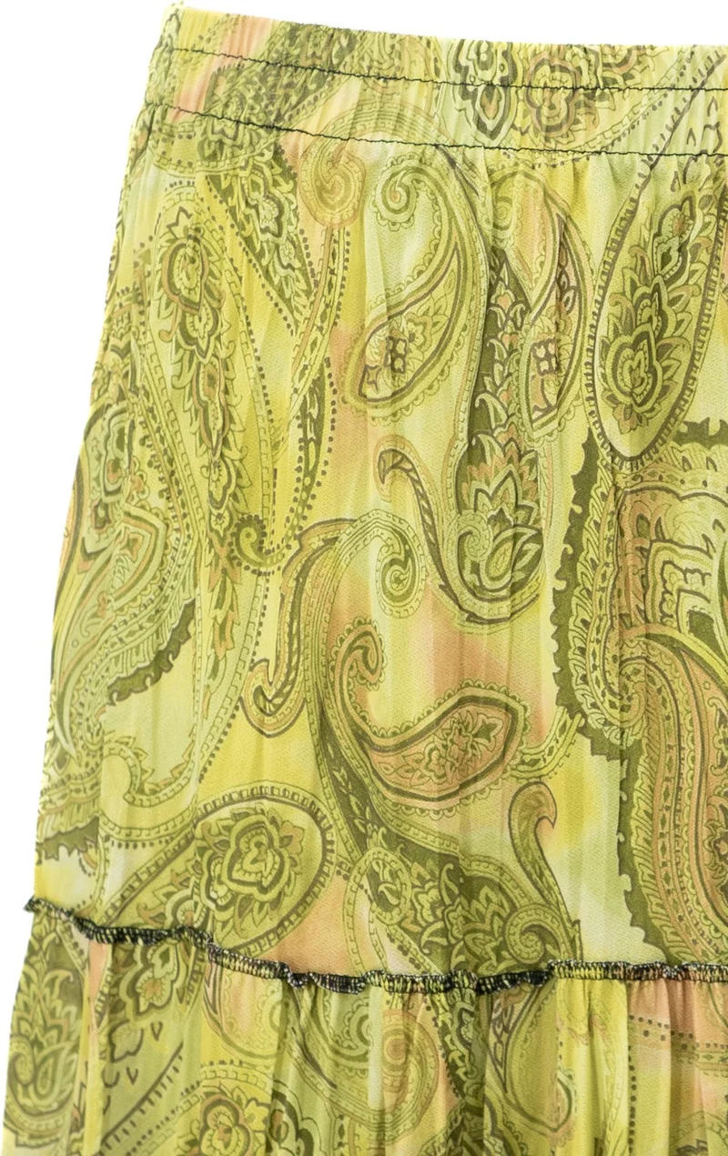 Oppland Women's Lined Chiffon Skirt Magnolia Patterned Elastic Waist Relaxed Cut Piece