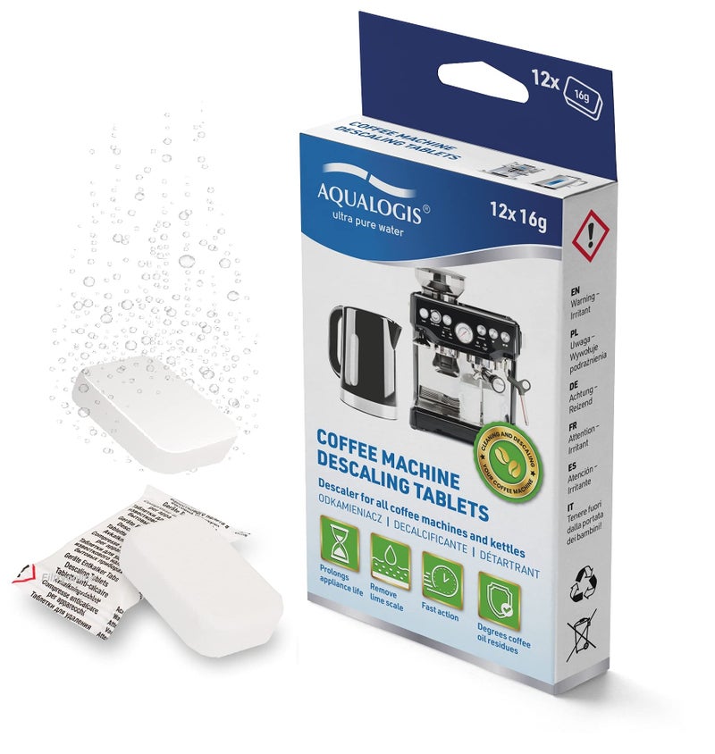 Aqualogis أقراص إزالة الترسبات من أكلوجيس متوافقة مع آلات القهوة بوش تاسيمو سينسيو نسبرسو دولشي غوستو 12 قرص