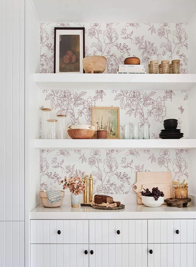 Froluya White and Red Vintage Floral Wallpaper Peel and Stick Wallpaper 197"x16.9" - Image 5