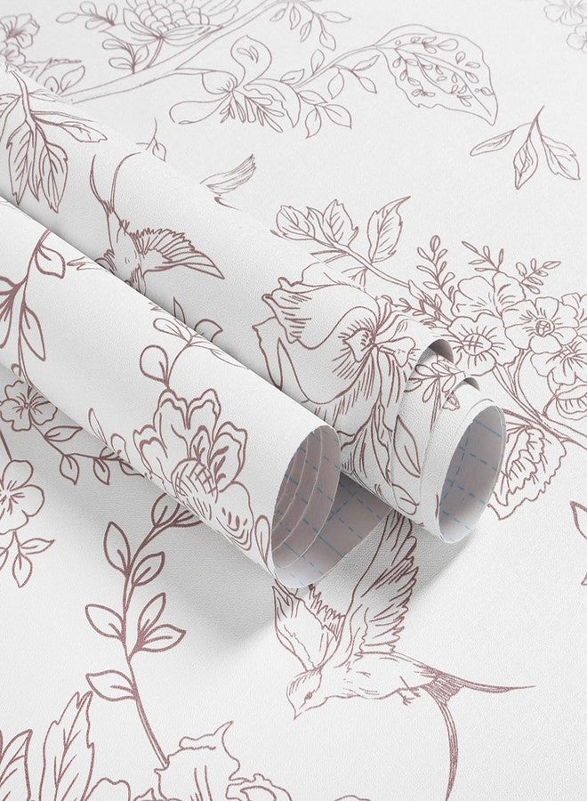 Froluya White and Red Vintage Floral Wallpaper Peel and Stick Wallpaper 197"x16.9" - Image 1