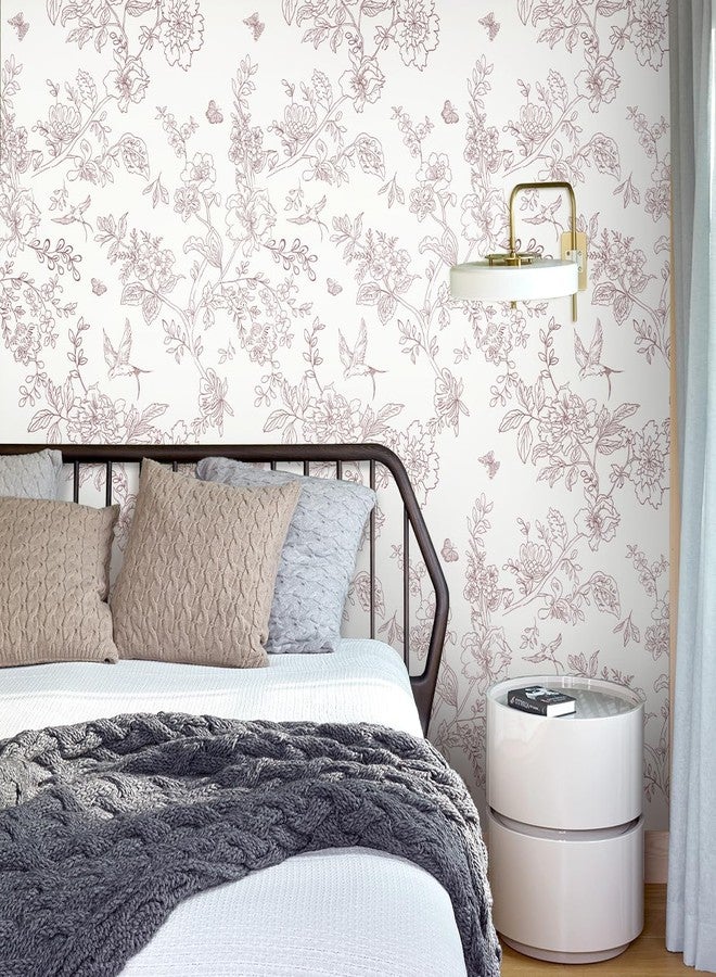Froluya White and Red Vintage Floral Wallpaper Peel and Stick Wallpaper 197"x16.9" - Image 2