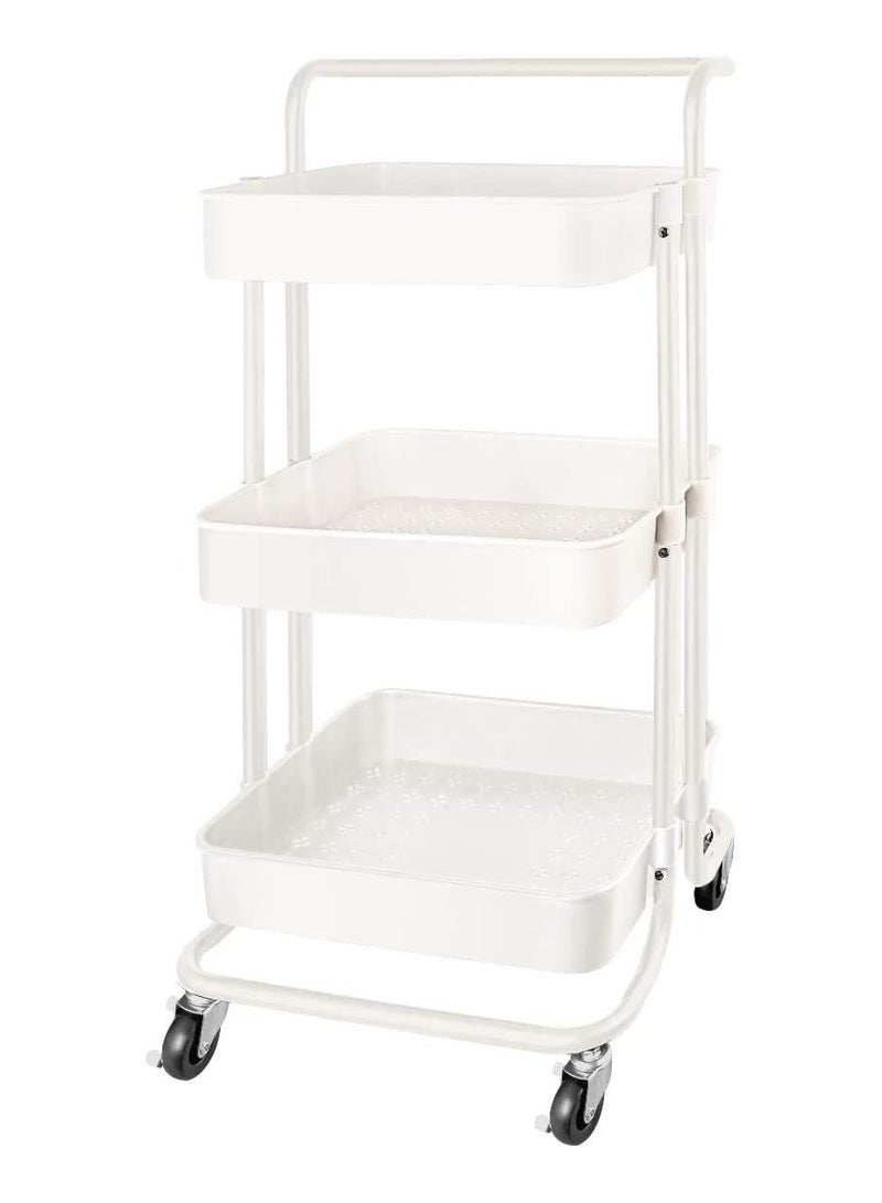 DubaiGallery 3-Tier Metal Rolling Utility Cart,Craft Art Cart,with 2 Lockable Wheels Storage Organizer Shelf for Kitchen, Bedroom, Bathroom, Office, Living Room - Image 1
