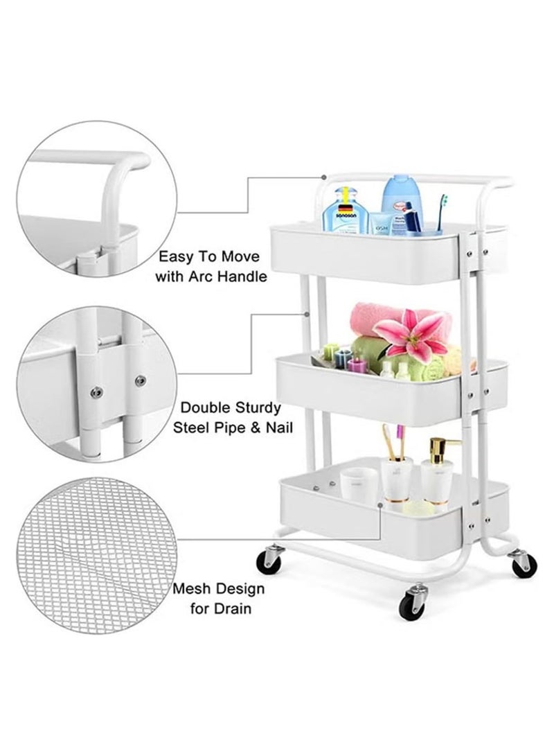 DubaiGallery 3-Tier Metal Rolling Utility Cart,Craft Art Cart,with 2 Lockable Wheels Storage Organizer Shelf for Kitchen, Bedroom, Bathroom, Office, Living Room - Image 3