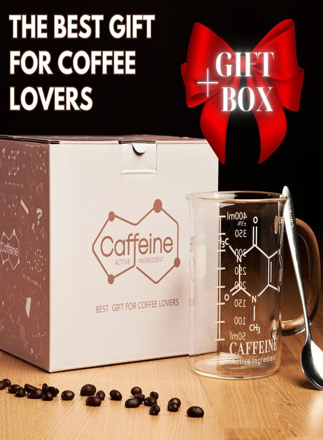 BMC Caffeine Beaker Mug 17 oz (500ml) with Metal Spoon - Chemistry Mug - Borosilicate Glass Coffee Mugs with Handle and Measuring for Coffee/Latte/Tea - Caffeine Molecule Cup - Science Coffee Mug - Image 2